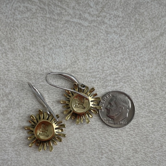 Floral Gold and Silver Earrings with Textured Petals - Picture 2 of 2